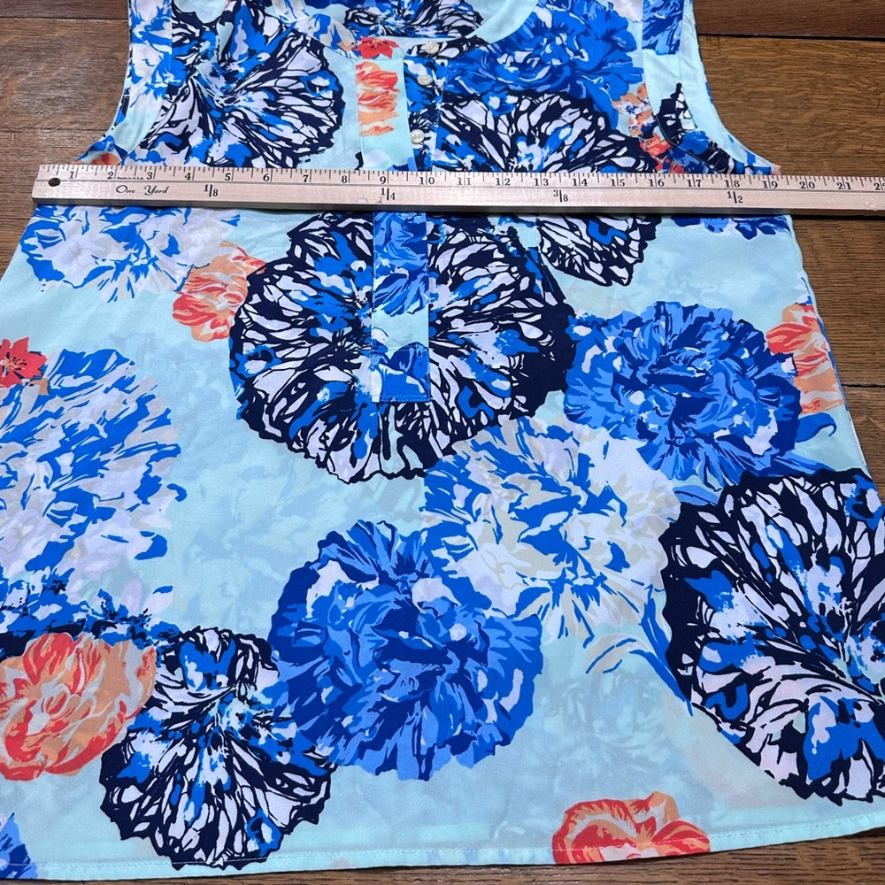 J. Crew sz 8 Floral Sleeveless Blouse - Blue‎ and Orange lightweight flowy - Picture 5 of 7